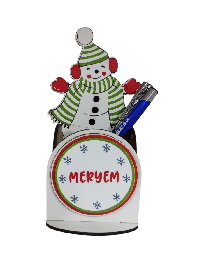 Karne Hediyesi Kardan Adamlı Ahşap Kalemlik