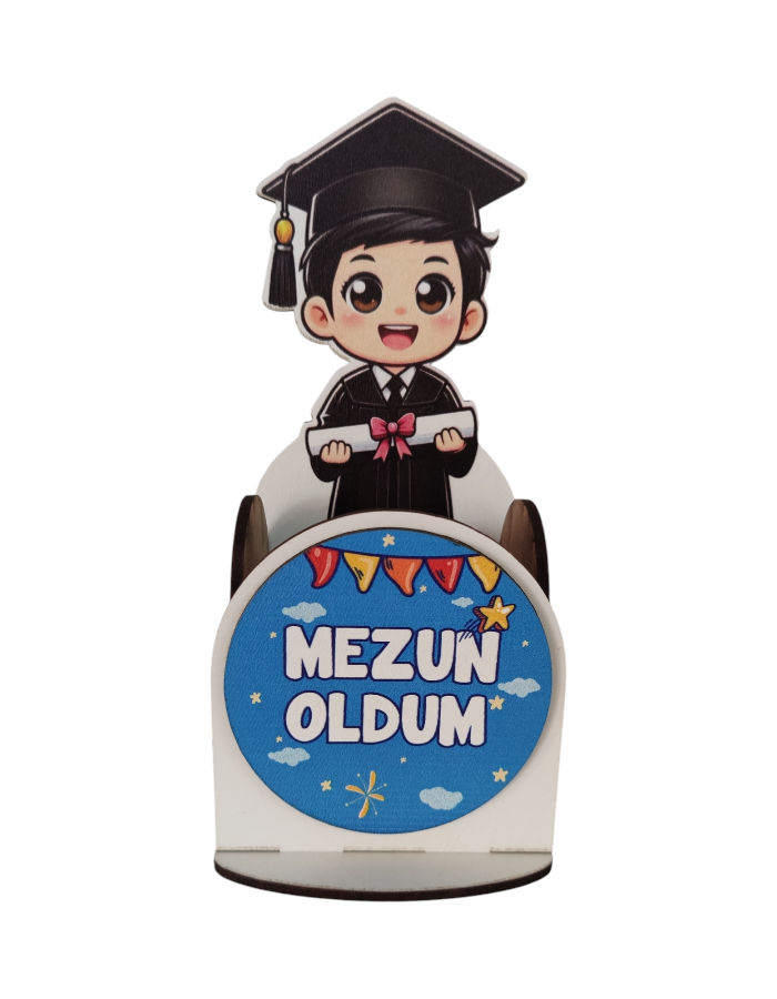 Mezuniyet Hediyesi Uv Baskılı Ahşap Kumbara Kalemlik Set 4 Parça