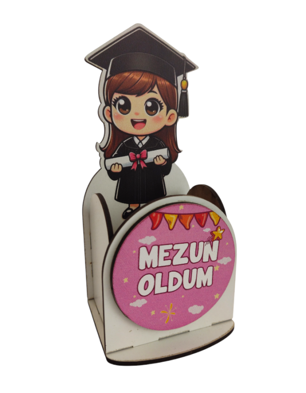 Mezuniyet Hediyesi Uv Baskılı Ahşap Kumbara Kalemlik Set 4 Parça