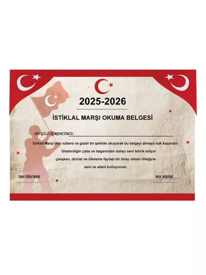 İstiklal Marşı’nı Güzel Okuma Belgesi