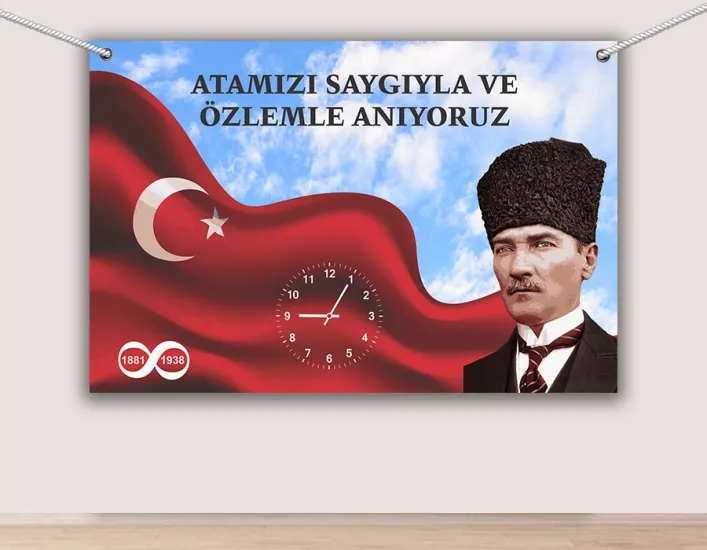 10 Kasım Atatürk’ü Saygıyla Anıyoruz Brandası 100x150