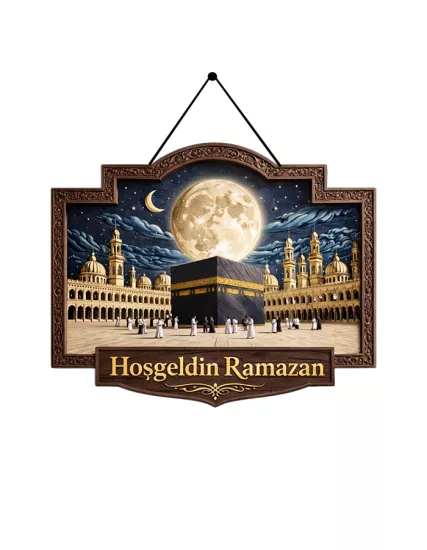 Hoşgeldin Ramazan Ahşap Üzeri Uv Baskı Kapı Süsü