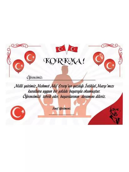 İstiklal Marşı’nı Güzel Okuma Belgesi