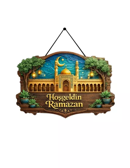 Hoşgeldin Ramazan Ahşap Üzeri Uv Baskı Kapı Süsü