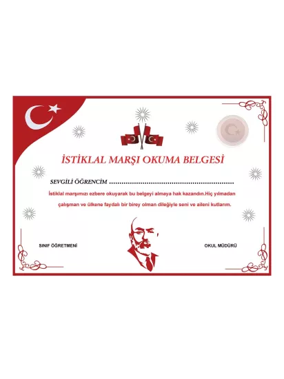 İstiklal Marşı’nı Güzel Okuma Belgesi