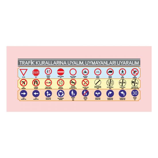 Gizil Öğrenme Baskılı Sıra Örtüsü - (Trafik İşaretleri)