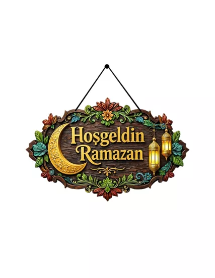 Hoşgeldin Ramazan Ahşap Üzeri Uv Baskı Kapı Süsü