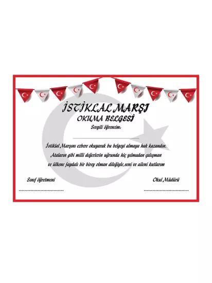 İstiklal Marşı’nı Güzel Okuma Belgesi