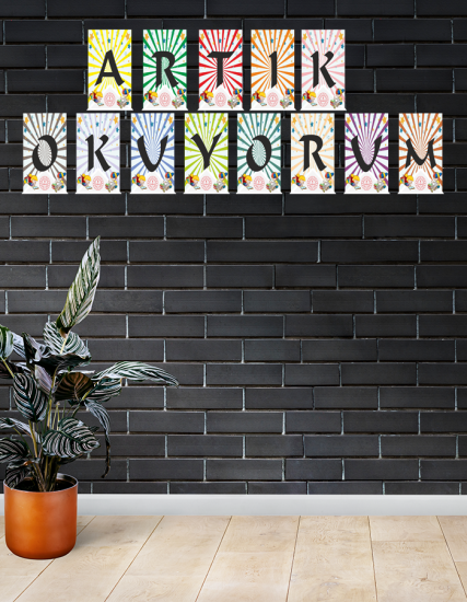 Artık Okuyorum Karton Bayrak  Sticker 14 Adet A5