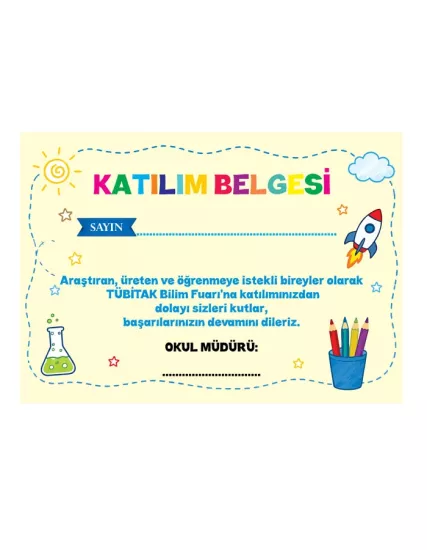 Bilim Fuarı Katılım Belgesi 13