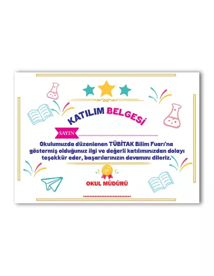 Bilim Fuarı Katılım Belgesi 12