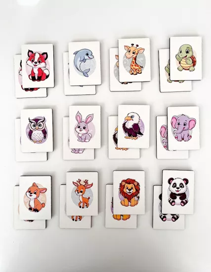 Ahşap Sevimli Hayvanlar Eşleştirme Kartları – Eğitici ve Eğlenceli Öğrenme Seti 