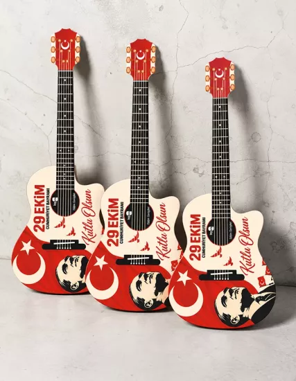 Ahşap Üzeri UV Baskı 29 Ekim Gösteri Gitarı (Asma İpi Dahil) 3 Adet