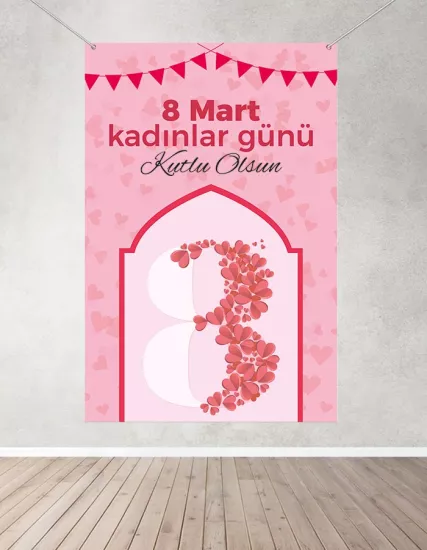 8 Mart Kadınlar Günü Hatıra Fotoğraf Panosu Branda 100x150