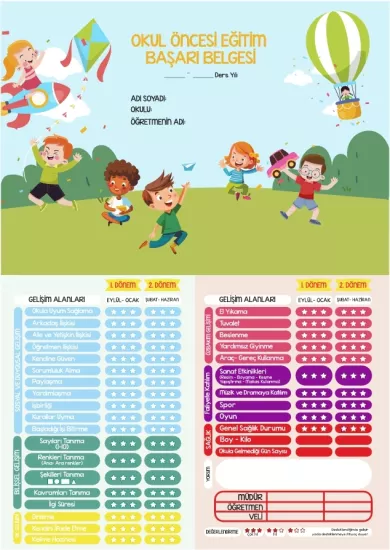 Anaokulu Öğrenci Karnesi ( Okul Öncesi Eğitimi Başarı Belgesi )