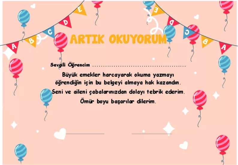 Artık Okuyorum Belgesi