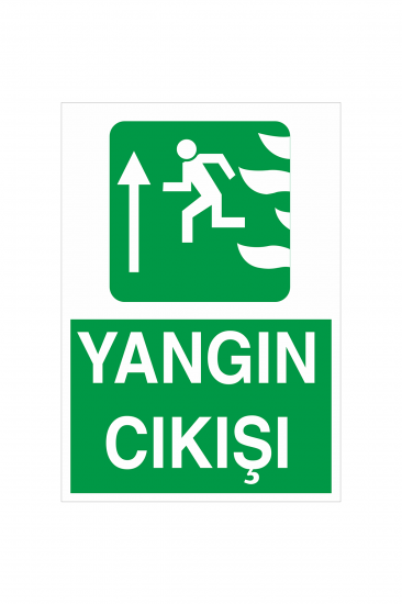 İş Güvenliği Levhası Sticker - Yangın Çıkışı Yukarı Ok