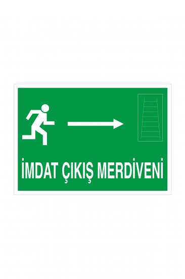 İş Güvenliği Levhası Sticker - İmdat Çıkış Merdiveni Sağ Ok