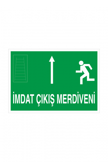 İş Güvenliği Levhası Sticker - İmdat Çıkış Merdiveni Yukarı Ok