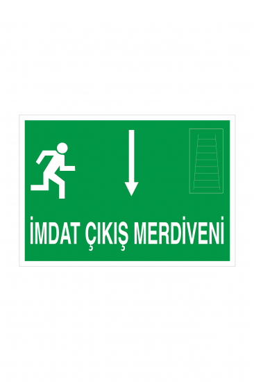 İş Güvenliği Levhası Sticker - İmdat Çıkış Merdiveni Aşağı Ok