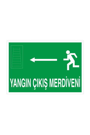 İş Güvenliği Levhası Sticker - Yangın Çıkış Merdiveni Sol Ok
