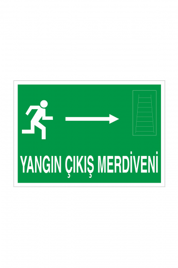 İş Güvenliği Levhası Sticker - Yangın Çıkış Merdiveni Sağ Ok