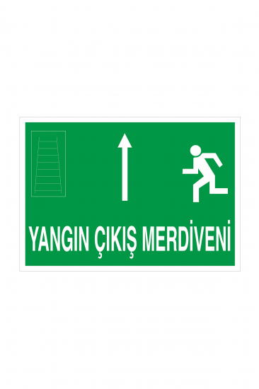 İş Güvenliği Levhası Sticker - Yangın Çıkış Merdiveni Yukarı Ok