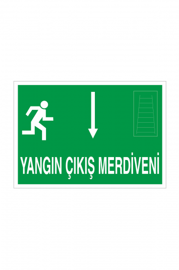 İş Güvenliği Levhası Sticker - Yangın Çıkış Merdiveni Aşağı Ok