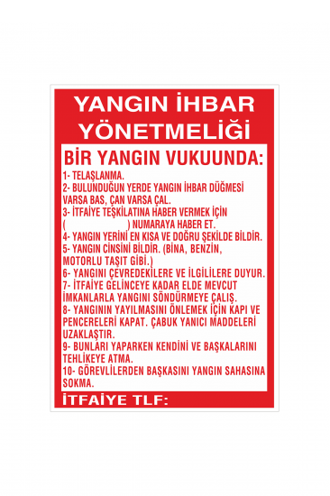 İş Güvenliği Levhası Sticker - Yangın İhbar Yönetmeliği