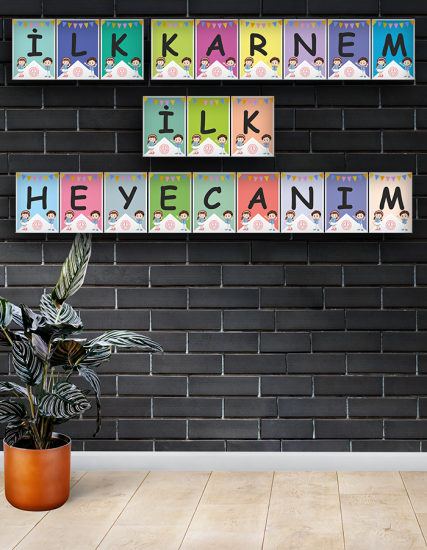 İlk Karnem İlk Heyecanım Karton Bayrak Sticker  21 Adet A5