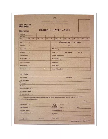 İlkokul Ve Ortaokul Öğrenci Kayıt Zarfı 100’lü Paket