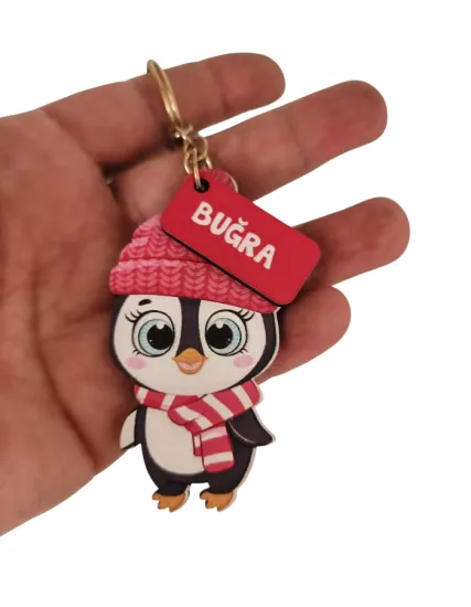 Karne Hediyesi Penguen Ahşap Anahtarlık