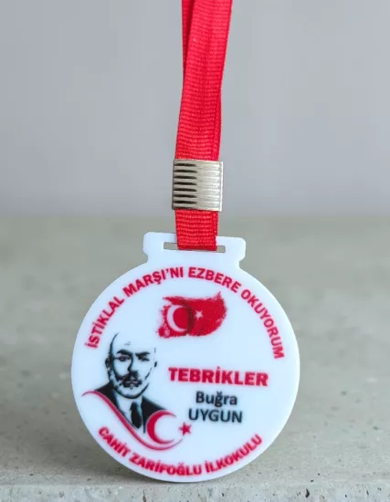İstiklal Marşı’nı Ezbere Okuyorum Beyaz Pleksi Madalya 5 Adet