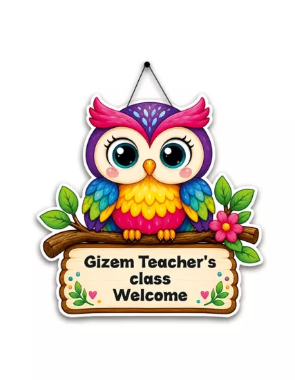 Öğretmenin Sınıfına Hoş Geldiniz Ahşap Kapı Panosu