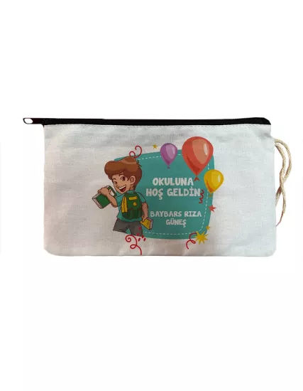 Okuluna Hoşgeldin İsme Özel Baskılı Bez Kalemlik
