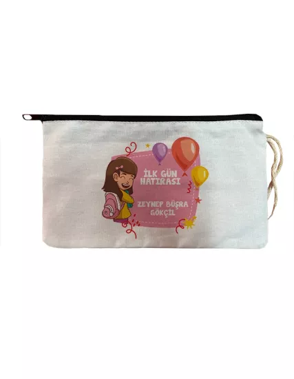 Okulumda İlk Gün Hatırası Baskılı İsme Özel Bez Kalemlik