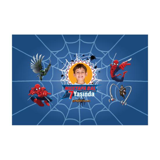 Kişiye Özel Spiderman Doğum Günü Temalı Baskılı Masa Örtüsü