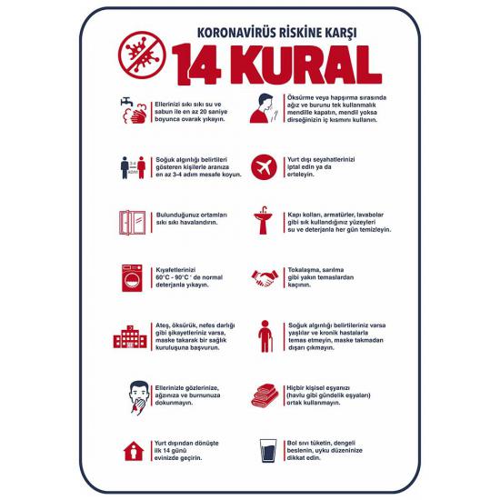 Koronavirüse Karşı 14 Kural Afişi