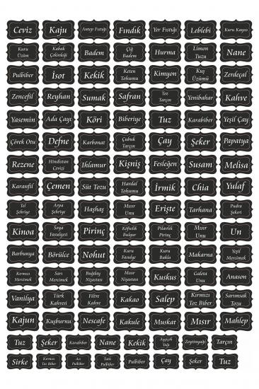 114 Adet Laminasyon Pvc Korumalı Kuruyemiş - Baharat - Bakliyat Kavanoz Etiketi - Siyah Sticker