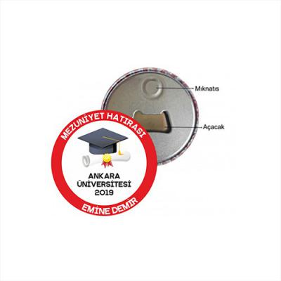 Mezuniyet Hatırası Açacaklı Magnet Rozet 58 mm (İsimli)