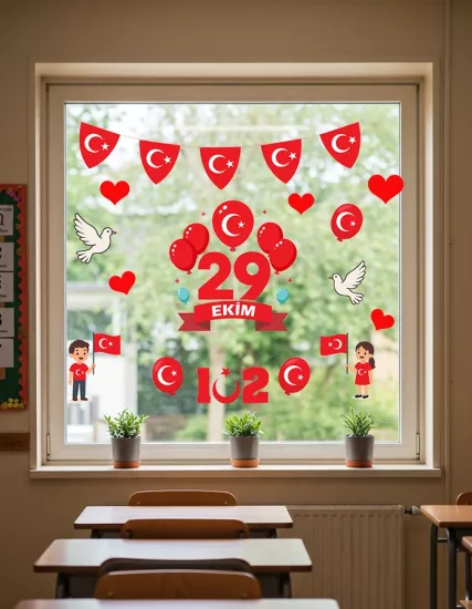 29 Ekim Cumhuriyet Bayramı Cam Süsleme Stickerları