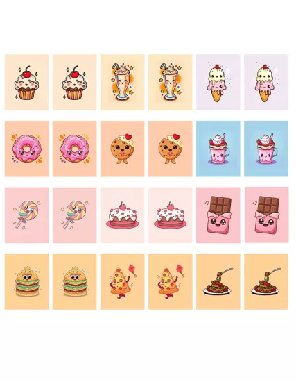 Ahşap Sevimli Atıştırmalıklar Eşleştirme Kartları