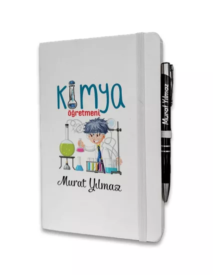 Kişiye Özel Kimya Öğretmeni Baskılı Ajanda ve Kalem Seti