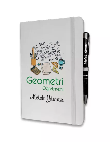 Kişiye Özel Geometri Öğretmeni Baskılı Ajanda ve Kalem Seti