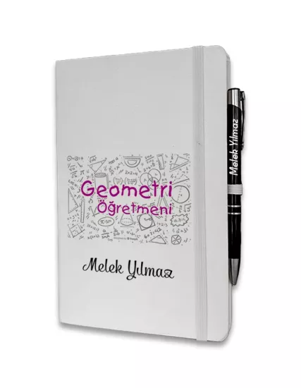 Kişiye Özel Geometri Öğretmeni Baskılı Ajanda ve Kalem Seti