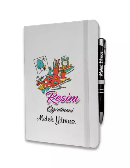 Kişiye Özel Resim Öğretmeni Baskılı Ajanda ve Kalem Seti