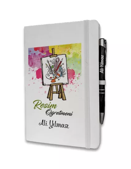Kişiye Özel Resim Öğretmeni Baskılı Ajanda ve Kalem Seti
