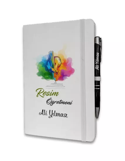 Kişiye Özel Resim Öğretmeni Baskılı Ajanda ve Kalem Seti