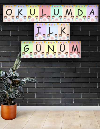 Okulumda İlk Günüm Karton Bayrak Sticker 16 Adet A5