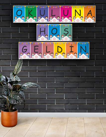 Okuluna Hoşgeldin Karton Bayrak Sticker 16 Adet A5